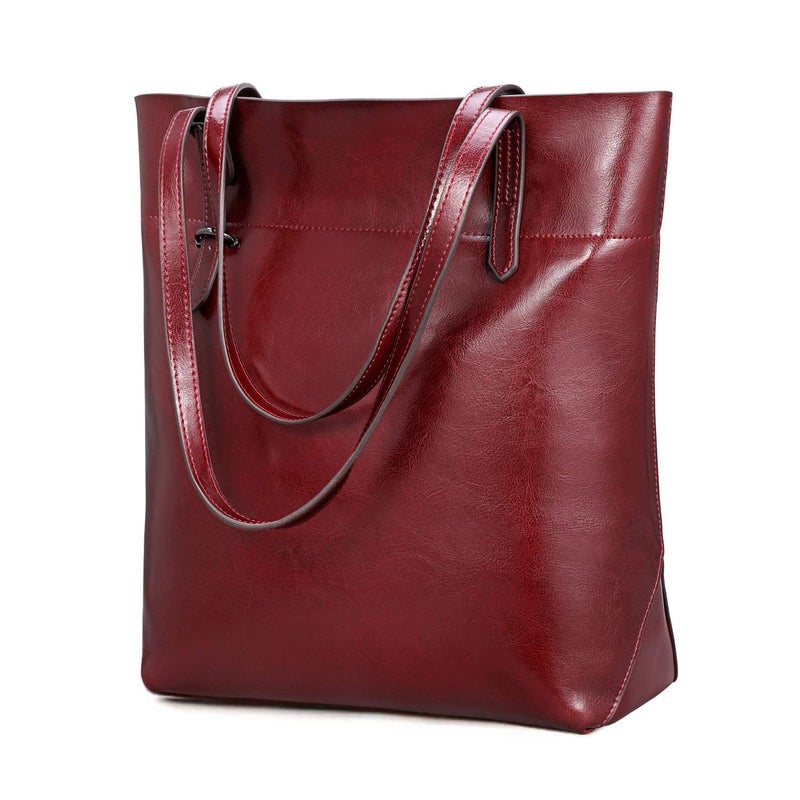 Kattee Vintage Genuine Leather Tote Shoulder Handbag for Woman with Adjustable Handles (Red) - Image 1